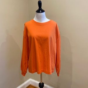 Everlane Ruffle-Sleeve Long-Sleeve Tee, Medium, Orange, Organic Cotton